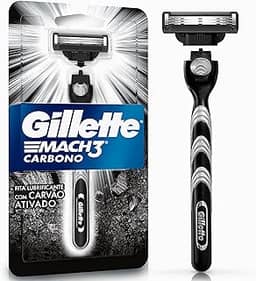 Gillette Mach3 Carbono Aparelho de barbear reutilizável com Carvão Ativado e Fita Lubrificante Melhorada 1 Ud