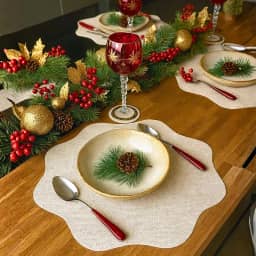 Jogo Americano Redondo Sisal, 8 Peças com Porta Copos, Marfim Bege, para Mesa Posta