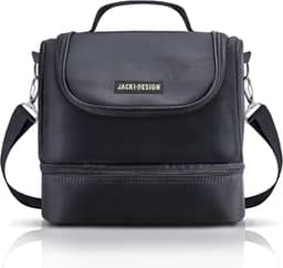BOLSA TÉRMICA MARMITA ACADEMIA FITNESS COM 2 COMPARTIMENTOS ALÇA AJUSTÁVEL MASCULINA LISA JACKI DESIGN PRETO