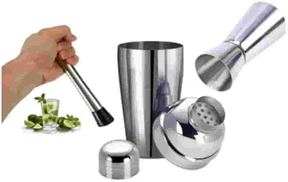 Kit Inox Caipirinha Drinks Coqueteleira Dosador Socador