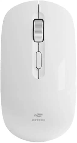 Mouse Sem Fio C3Tech M-W80WH Branco bateria Recarregável, Ergonomico, Ambidestro, Botão Scroll Metálico, 1600 DPI, Silencioso, Compatível com Windows, Linux, MacOS