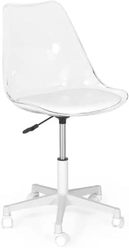 Cadeira Office Leda Acrílico Transparente Base Giratória - Branco