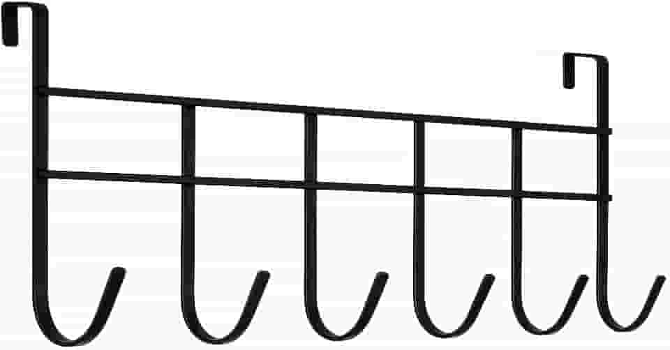 Cabideiro De Metal Para Porta Com 6 Ganchos Cabide Organizador Para Roupas Bolsas Toalhas E Organização De Quartos E Banheiros (Preto)