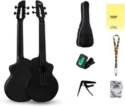 ANVAR VEDO Ukulele Profissional Sqoe 23" em Fibra de Carbono, Kit Completo com 6 Acessórios - Resistente, Portátil e Compatível com Todos os Níveis (Pacote de 1) (Preto)