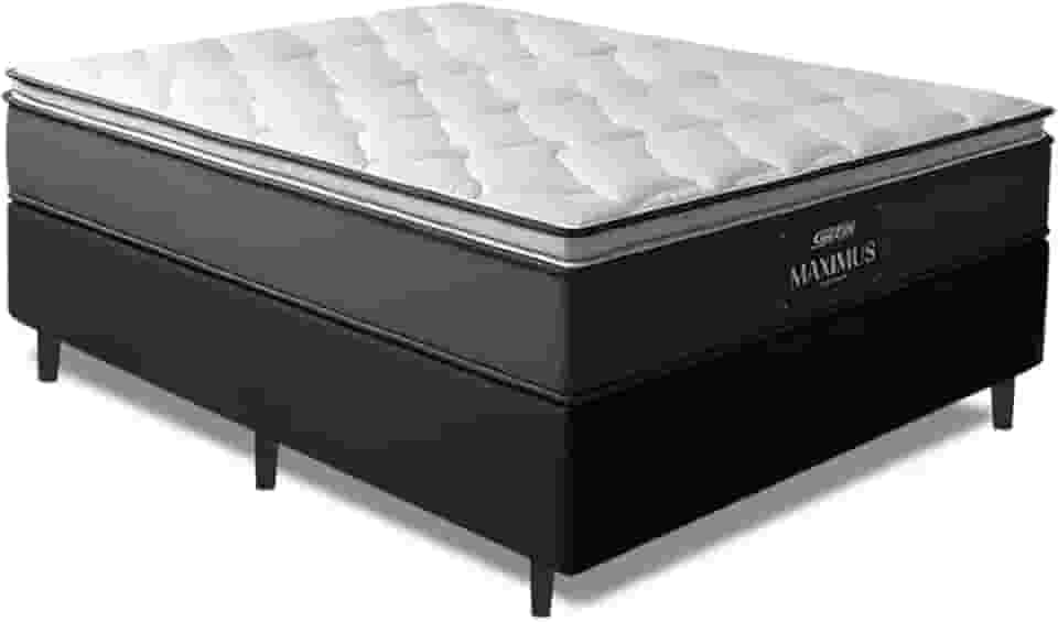Cama Box Casal King Gazin Colchão Molas Ensacadas Pillow Top Maximus 193x203x62cm Cinza/Preto - Suporta até 120Kg por Pessoa