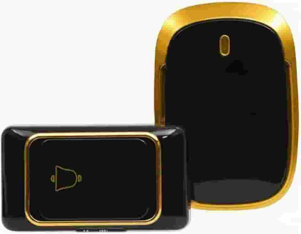 Campainha Sem Fio Residencial Bivolt Longo Alcance Comunicação com Idosos 36 Tipos Toques Leve Resistente Premium (Preto e Dourado)