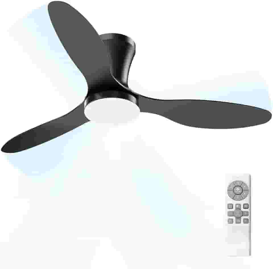 Ventilador de Teto com Controle Remoto Silencioso 6 Velocidades Função Reversa LED 21W Ajustável com Memória Moderno 220V/110V, Preto