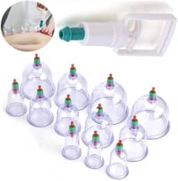Kit 12 Ventosas Terapêuticas Corporais para Ventosaterapia, Copos de Massoterapia, Cupping e Acupuntura por Sucção.