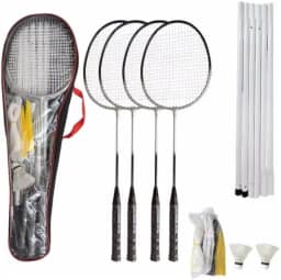 Kit Badminton Pro 4 Raquetes 2 Petecas C/Rede E Suporte