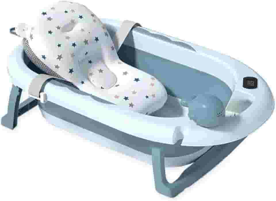 Banheira para bebê Retratil, Portatil com Termômetro Digital, Almofada, e Brinquedo