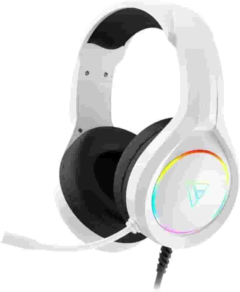 Headset Gamer Force One Titan Branco USB com LED RGB, Som Surround 50mm, Microfone Flexível, Confortável, PC e Notebook