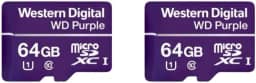 2 Cartões de Memória Com 3 anos de Garantia Micro SD 64GB WD Purple Intelbras
