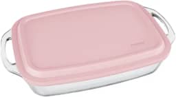 Assadeira Lasanheira Seletta Marinex Seletta Retangular com Alça e Tampa Rosa 3,5L – Vidro Temperado Nadir