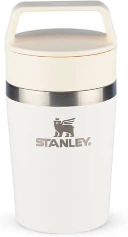 Stanley - Copo de Café Térmico, Caneca de Viagem Café Go com Tampa de Duas Partes Para Beber e Alça de Transporte, Garrafa Térmica de Aço Inoxidável, 236 ml, Cream