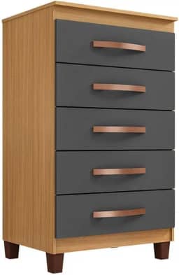 Cômoda Cannes 5 Gavetas Carvalho Americano Grafite - Incorplac