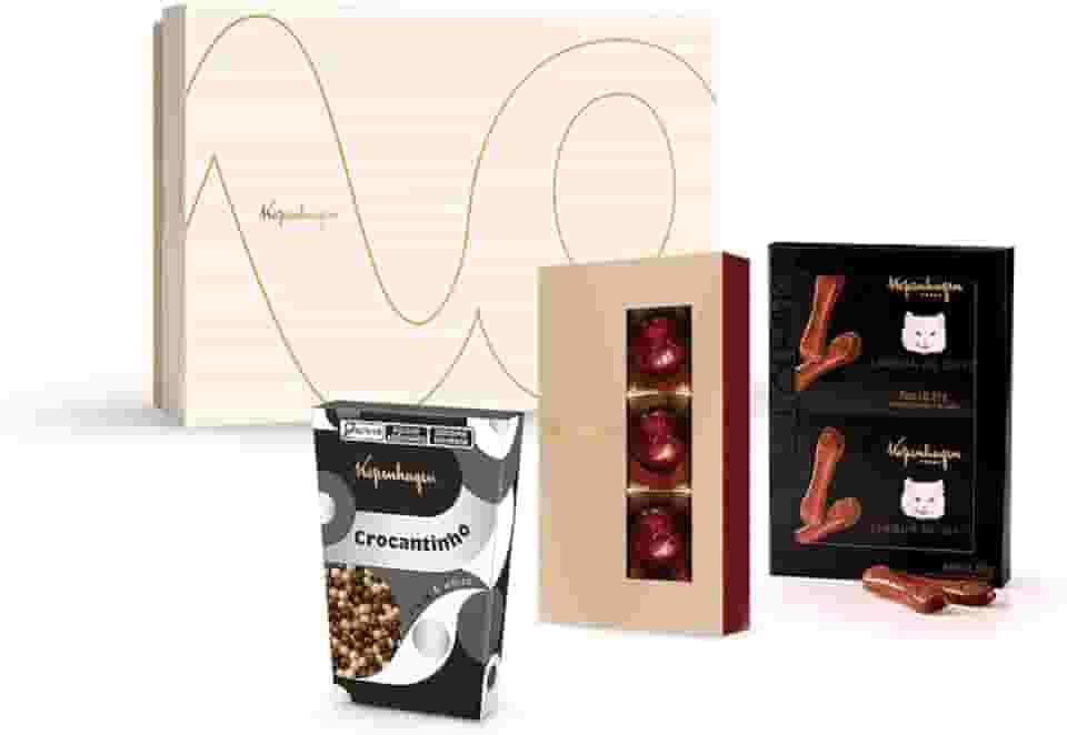 Caixa Presente Chocolates Kopenhagen para Dia das Mães e Namorados, com 6 Delícias de Chocolate ao Leite, Preto, Branco e Recheios