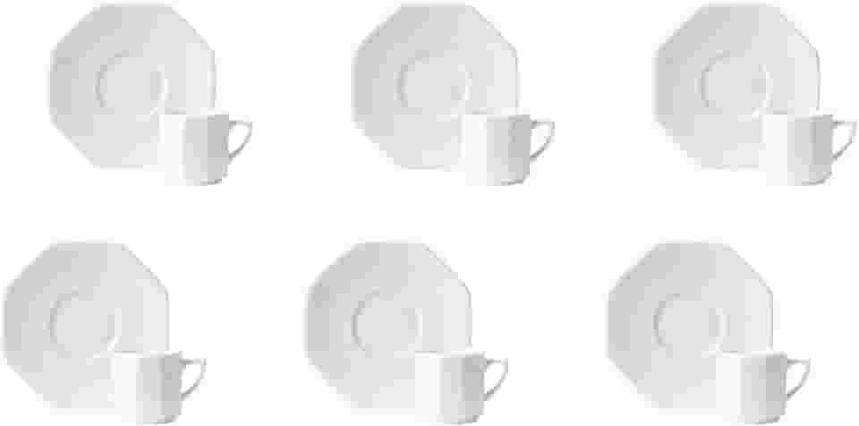 Estojo com 6 Xícaras de Café com Pires em Porcelana, Modelo Octogonal Orion, Branco, Porcelana Schmidt