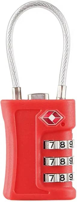 Cadeado TSA com Cabo de Aço, Senha Ajustável 3 Dígitos, Seguro para Mala, Mochila, Bagagem, Viagem e Aeroporto, Cadeado Antifurto, Preto Resistente (Vermelho)
