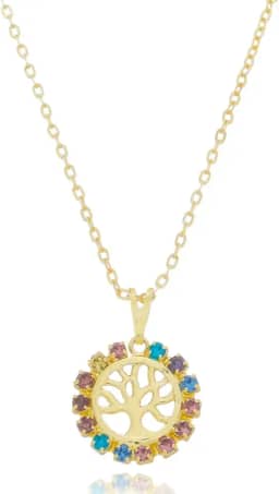 Colar Feminino Pingente Árvore Da Vida Folheado Cor Ouro 18k Cordão Corrente Dourado Presente