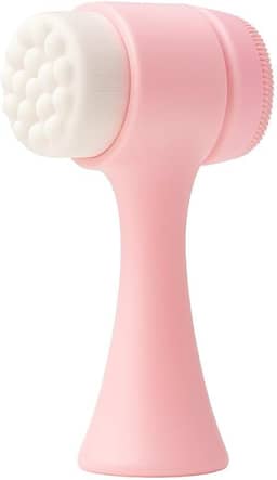 Escova Facial 2 em 1 com cerdas para limpeza profunda e esponja de silicone que massageia e revitaliza a pele do rosto (Rosa)