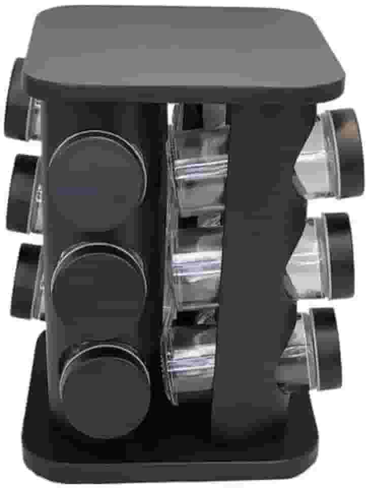 Porta Tempero Condimentos Giratório Preto Com 12 Potes 85ml