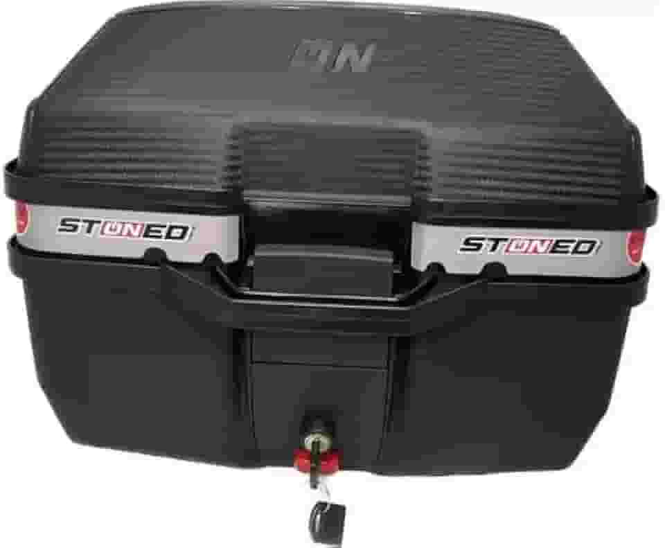 Bau Moto Bauleto Stoned 35 Litros C/Base Universal Traseiro Faixa Cinza