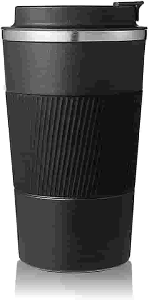 Copo Térmico Aço Inox Premium 510ml Preto Anti-vazamento | Café Chá Quente Gelado | Portátil Carro Escritório Academia Viagem | Isolamento Dupla Camada Alça Silicone