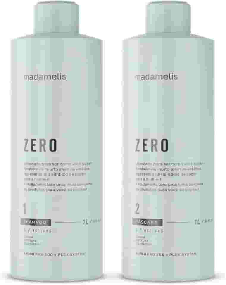 Madamelis Zero Kit Progressiva, Escova e Selagem, 2x1000ml, Shampoo e Máscara, Proteção e Alinhamento