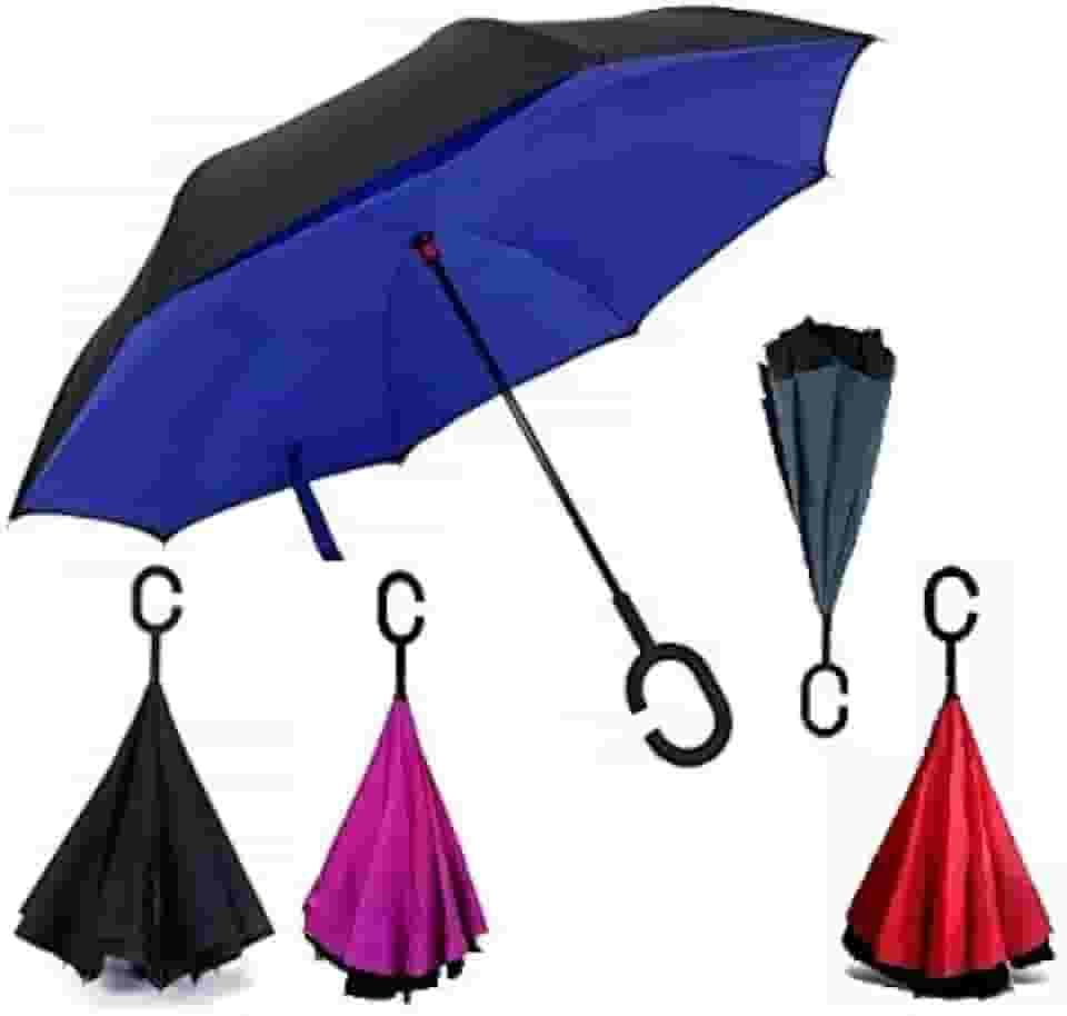 GUARDA CHUVA INVERTIDO FACE DUPLA PREMIUM COM CABO EM C SOMBRINHA ABRE E FECHA AO CONTRARIO