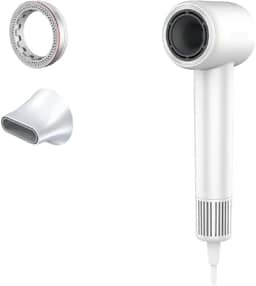 Secador de Cabelo Alta Velocidade de 1500W, Secador de Cabelo de 3 Velocidades de 3 Temperaturas com motor sem escovas de 110.000 RPM com Bico e Anel de essências, 127V (Branco)