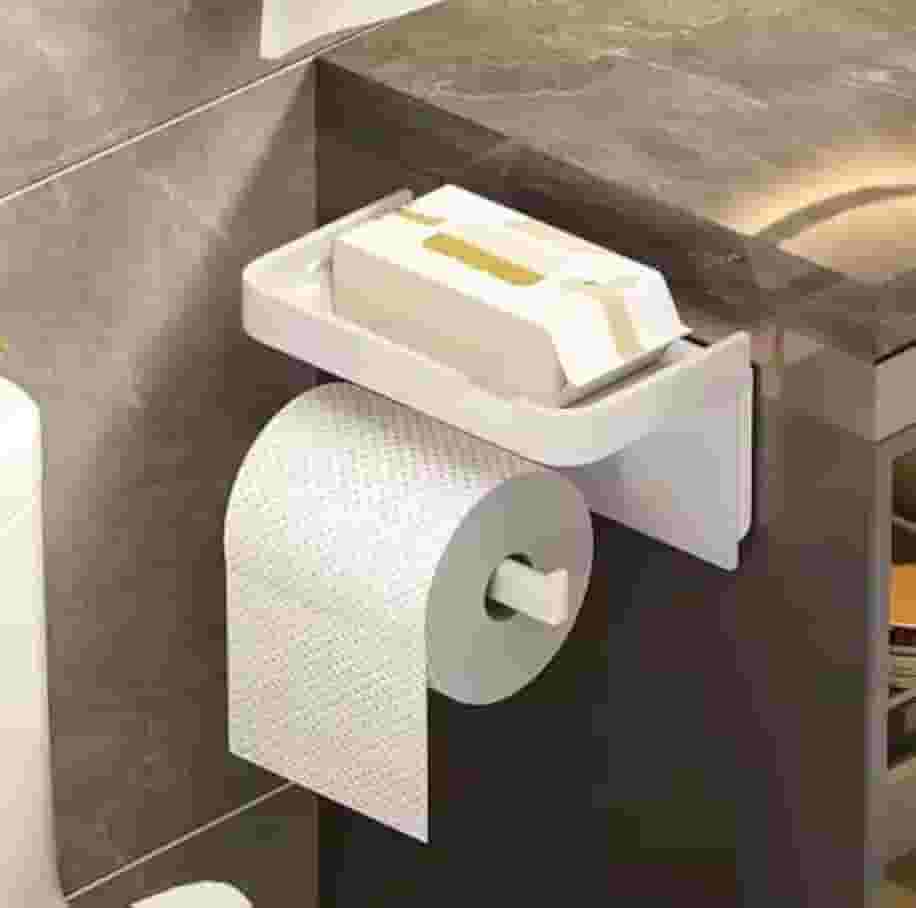 Suporte de Parede para Papel Higiênico com Prateleira para Celular e Objetos (Branco)
