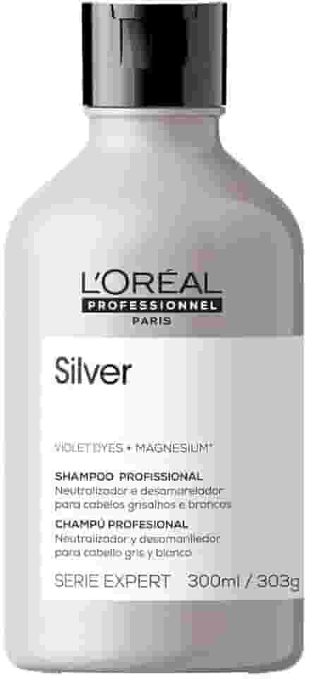 L'Oreal Professionnel Shampoo Silver, Neutraliza Tons Amarelos Indesejados, Com Pigmentos Roxo, Para Cabelos Brancos e Grisalhos, Promove Brilho & Maciez, 300ml