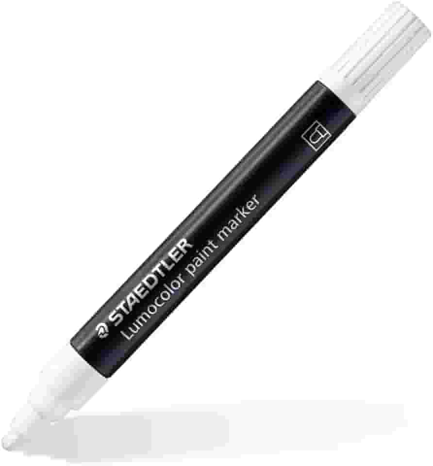 STAEDTLER Marcador Acrílico Lumocolor 1 Unidade Branco - 349-0 - Tinta Permanente à Base de Água, Para Superfícies Escuras, Secagem Rápida, À Prova d’Água e Manchas, Ponta Arredondada 2,4mm