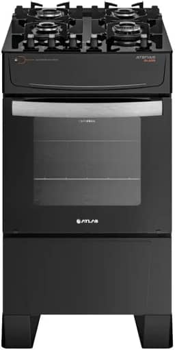 Fogão 4 bocas Atenas Glass preto com mesa de vidro