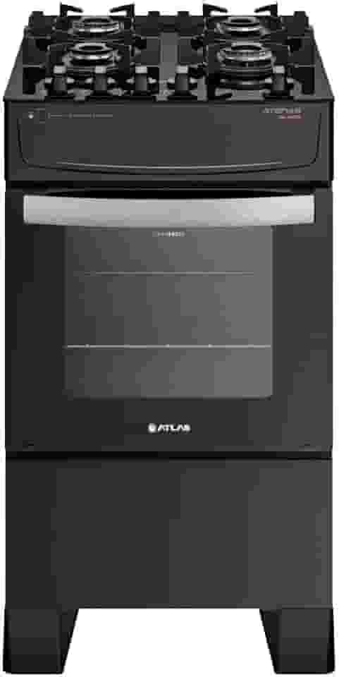 Fogão 4 bocas Atenas Glass preto com mesa de vidro