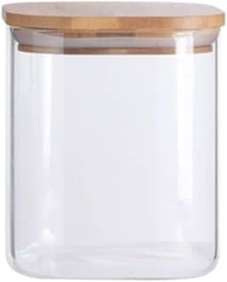 Oikos - Pote de Vidro 800ml com Tampa de Bambu Hermético Quadrado Flat
