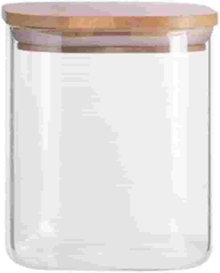 Oikos - Pote de Vidro 800ml com Tampa de Bambu Hermético Quadrado Flat