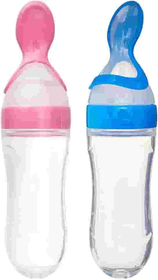 Colher Dosadora de Silicone para Bebê 6 Meses+ – Alimentador de Apertar Ideal para Papinhas, Alimentação Segura (Azul)