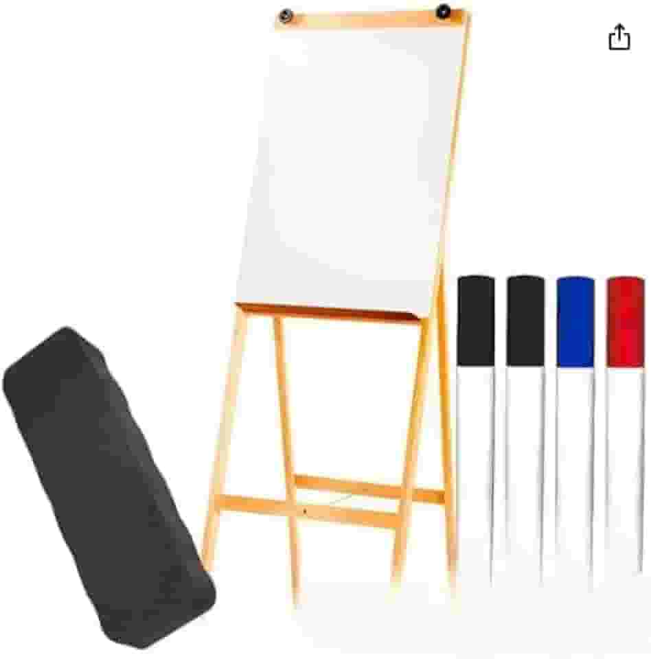 Cavalete Flip Chart em Madeira Pinus, Quadro Branco 60x90cm, Altura 1,80m, Acabamento Luxo Natural, para Apresentações e Treinamentos