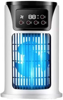 Mini Ar Condicionado Portátil com Ventilador multiuso, Umidificador de 300 ml, luz LED, USB e bivolt. Ideal para resfriar pequenos ambientes, oferecendo praticidade e conforto em qualquer lugar.