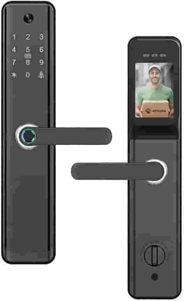 Fechadura Digital Wi-Fi FDH12 com Impressão Digital e Câmera Integrada - Acesso por Senha, Cartão e App, Segurança Inteligente para Portas Residenciais