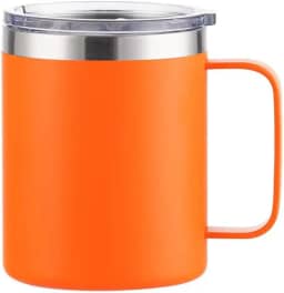 É PERFEITA - Caneca Térmica 360 ml com Alça e Tampa Acrilica Antivazamento – Isolamento Parede Dupla, Bebidas Quentes Frias por Horas, Portátil, Acabamento Fosco (Laranja Sunlight, 360ml)