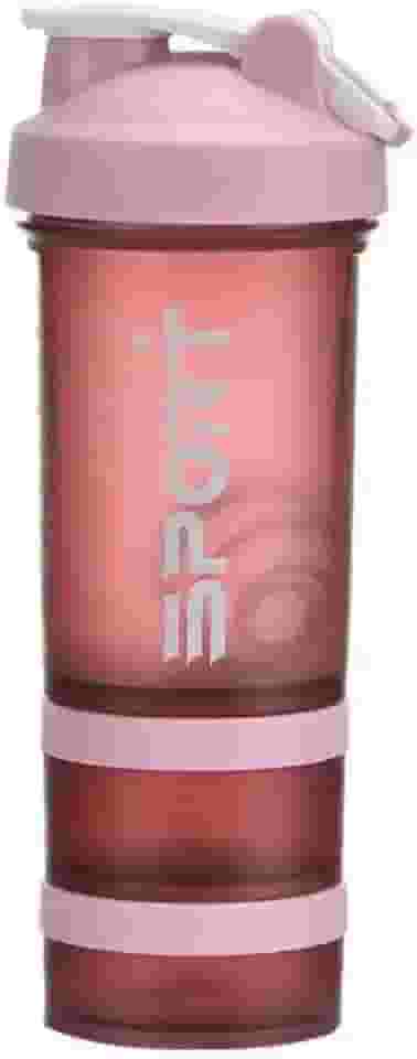 Coqueteleira para Academia com Misturador, 650 ml, Compartimentos para Suplementos, Antivazamento (Rosa)