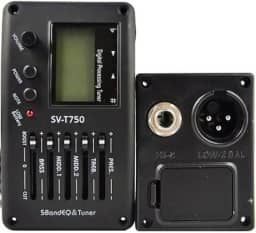 Captador SV-T750 com Afinador Digital e Equalizador de 5 Bandas - Kit Completo com Captador Piezo Ceramico e Base de Montagem - Preta