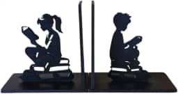 Suporte Aparador de lIvros Decorativo Menina e Menina Organizador Bibliocanto Madeira Preta Geek Porta Livros