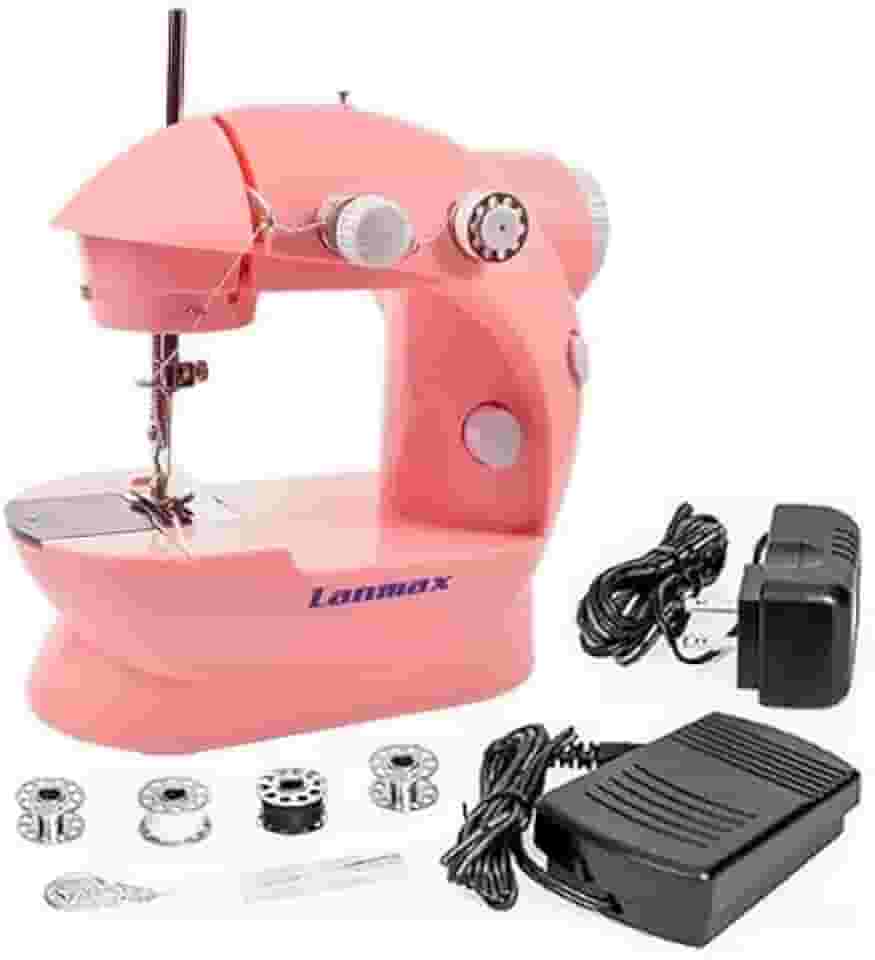 Mini Máquina De Costura LANMAX LMD-202-PINK Reta Pedal Portátil Rosa 110v/220v Leve Bivolt