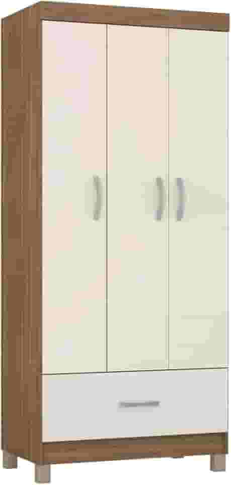 Guarda Roupas Solteiro 3 Portas 1 Gaveta Amêndoa/Off White Prince Demóbile