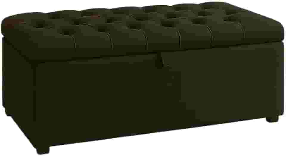 Puff Baú Pé de Cama 90 cm Suede Capitone – Porta Objetos e Brinquedos (Preto-Tampa Lisa)