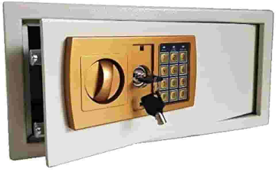 Cofre Eletrônico Digital em Aço Com Teclado e Chave Reserva (BRANCO, GRANDE 43X33X20 CM)