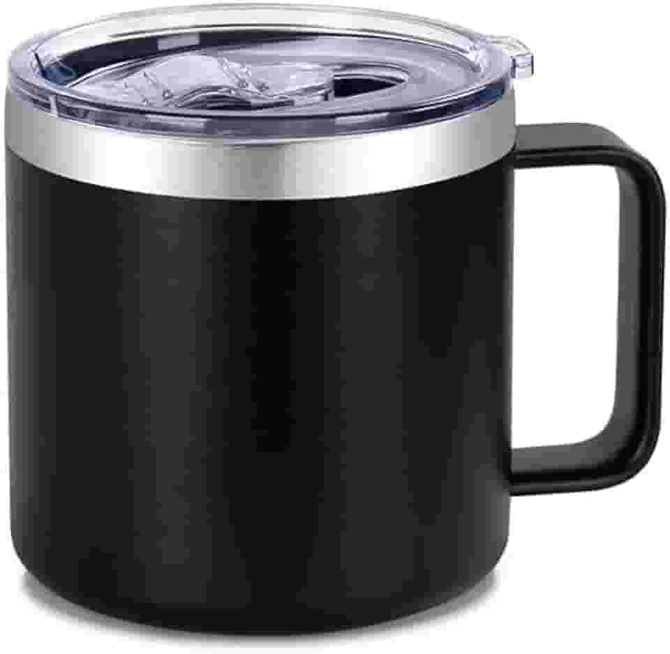 Caneca Termica Cafe, Caneca de Café Termica, Caneca Termica com Tampa, Capacidade 420ml, Parede Dupla Isolada a Vácuo,Tampa Vedada, inox, para Cerveja, Café, Agua, Leite etc (Preto)